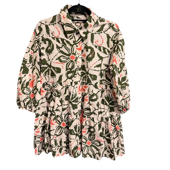 NWT Anthropologie Maeve Bettina Tiered Mini Shirt Dress Pink Green Petite Small - Picture 2 of 8